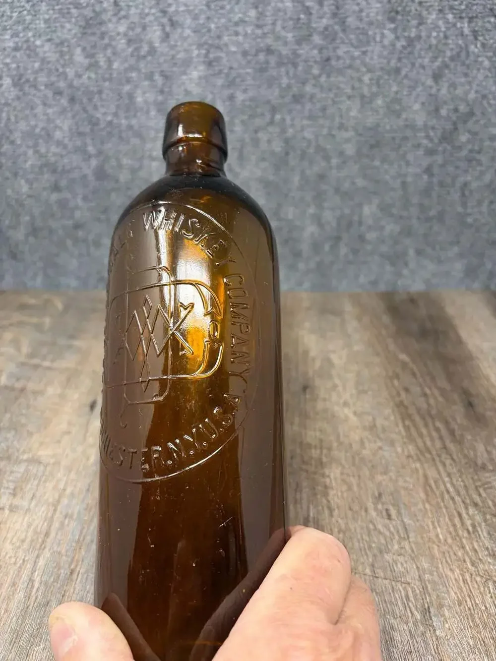 Duffy Malt Whiskey Bottle Amber Embossed Rochester NY 1/5 Gallon Antique